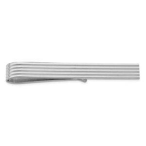 Rhodium Plated Sterling Silver Grooved Striped Tie Bar, 6 x 52mm